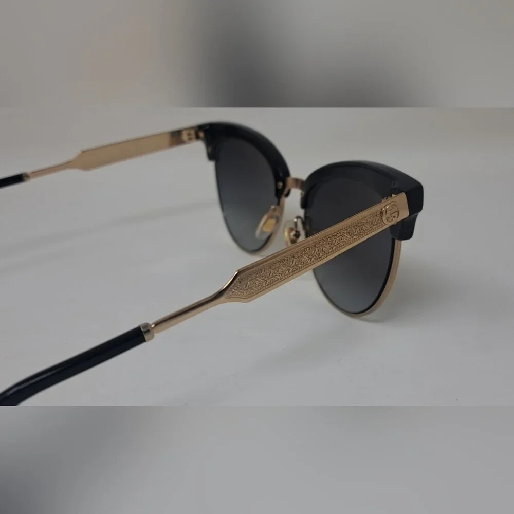 Gucci Womens Damascato Cat Eye Sunglasses Black Gold Half Rim GG4283/S 55-18-140